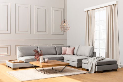 Ecksofa mit Chaiselongue Rechts, 4-Sitzer, aus Samtstoff, Tulip Grau