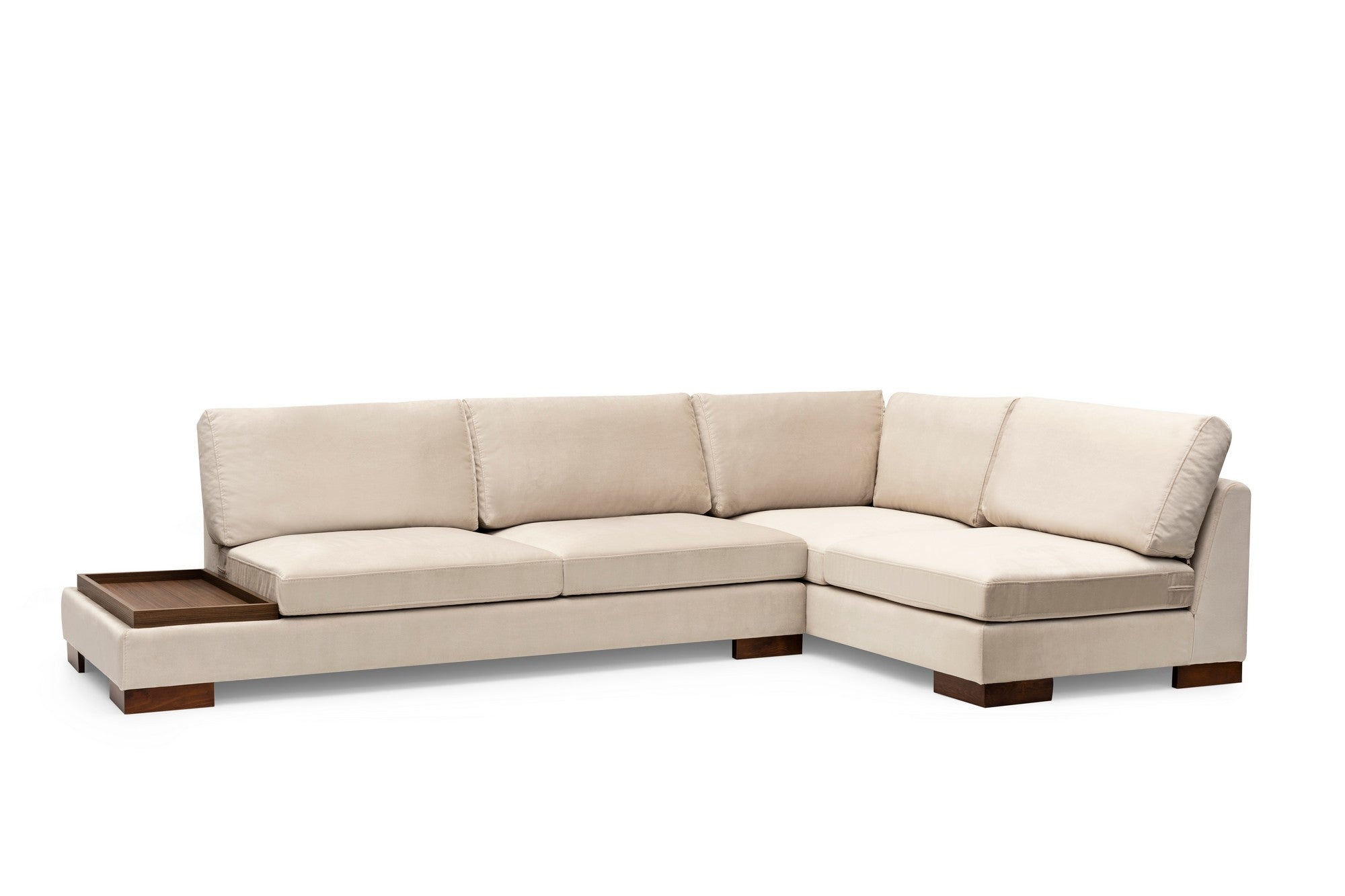 Ecksofa mit Chaiselongue Rechts, 4-Sitzer, aus Samtstoff, Tulip Beige (6)