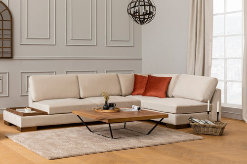 Ecksofa mit Chaiselongue Rechts, 4-Sitzer, aus Samtstoff, Tulip Beige