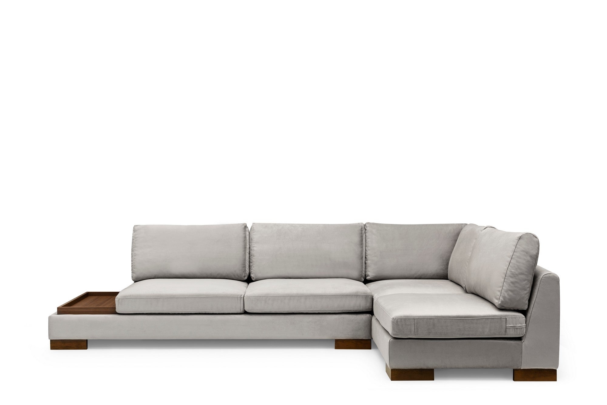 Ecksofa mit Chaiselongue Rechts, 4-Sitzer, aus Samtstoff, Tulip Grau (5)