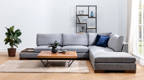 Ecksofa mit Chaiselongue Rechts, 4-Sitzer, aus Samtstoff, Tulip Grau (1)