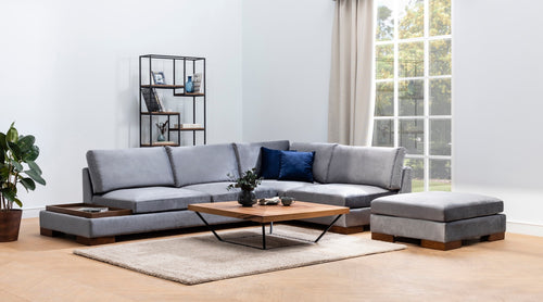 Ecksofa mit Chaiselongue Rechts, 4-Sitzer, aus Samtstoff, Tulip Grau