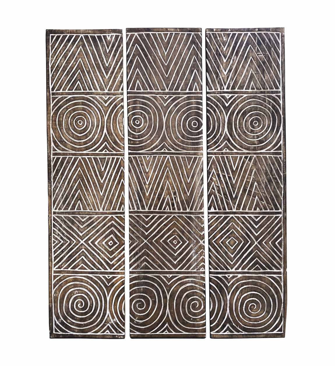 Wanddekoration 3er Set Geometric Carved Natürlich, 105 x 140 cm