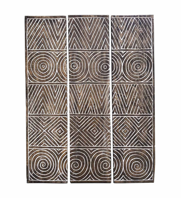 Wanddekoration 3er Set Geometric Carved Natürlich, 105 x 140 cm