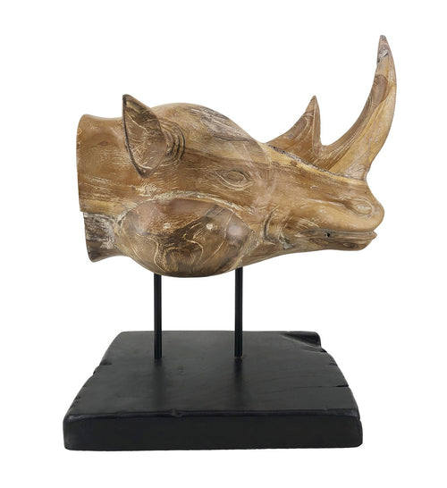 Deko-Objekt Teak Rhinoceros Head Natürlich (1)