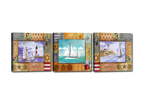 Leinwandbilder 3er Set Coastline Mehrfarben, 90 x 30 cm