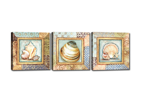 Leinwandbilder 3er Set Seashells Mehrfarben, 90 x 30 cm