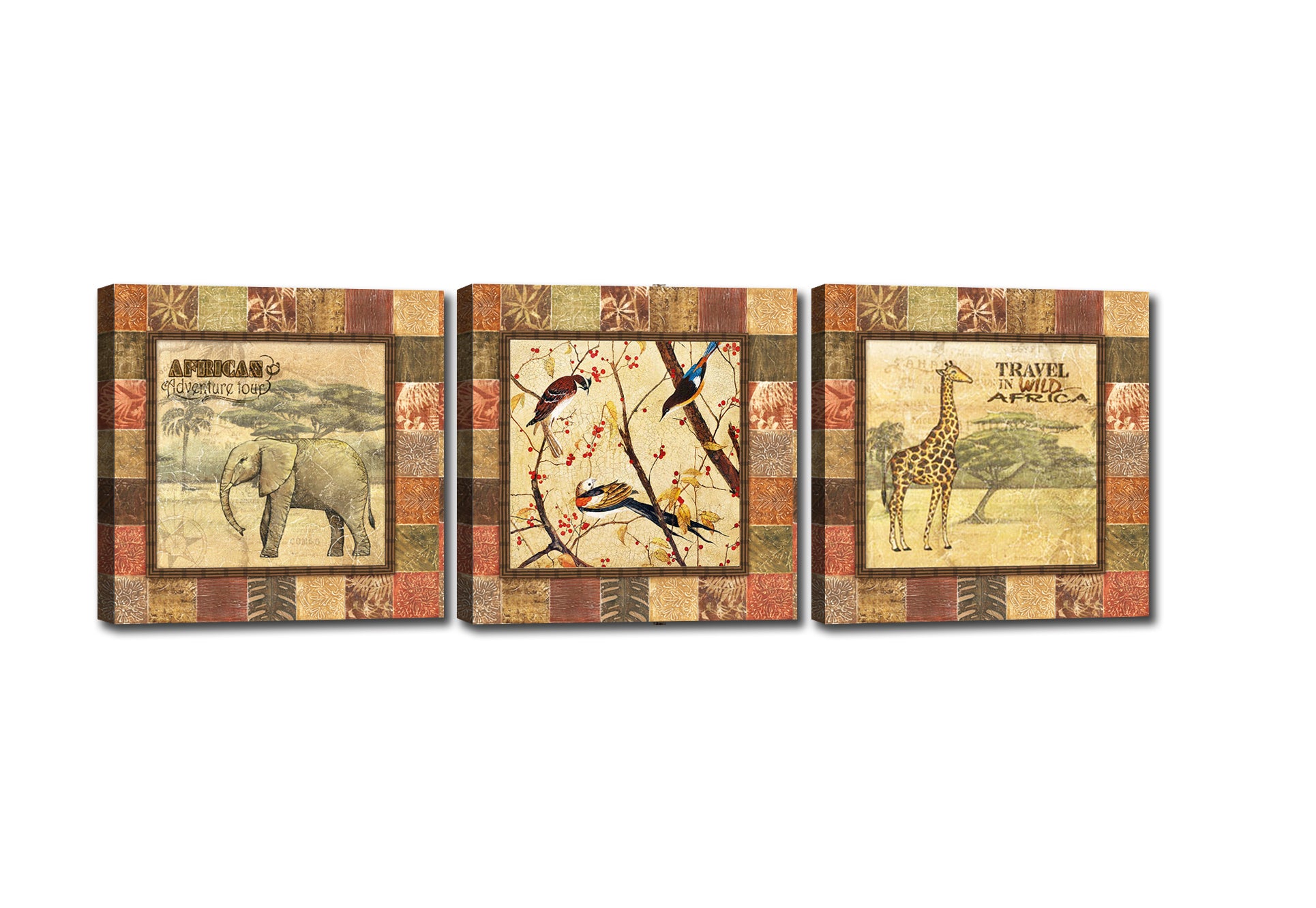 Leinwandbilder 3er Set Africa Mehrfarben, 90 x 30 cm