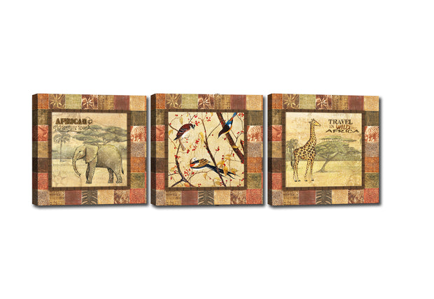 Leinwandbilder 3er Set Africa Mehrfarben, 90 x 30 cm