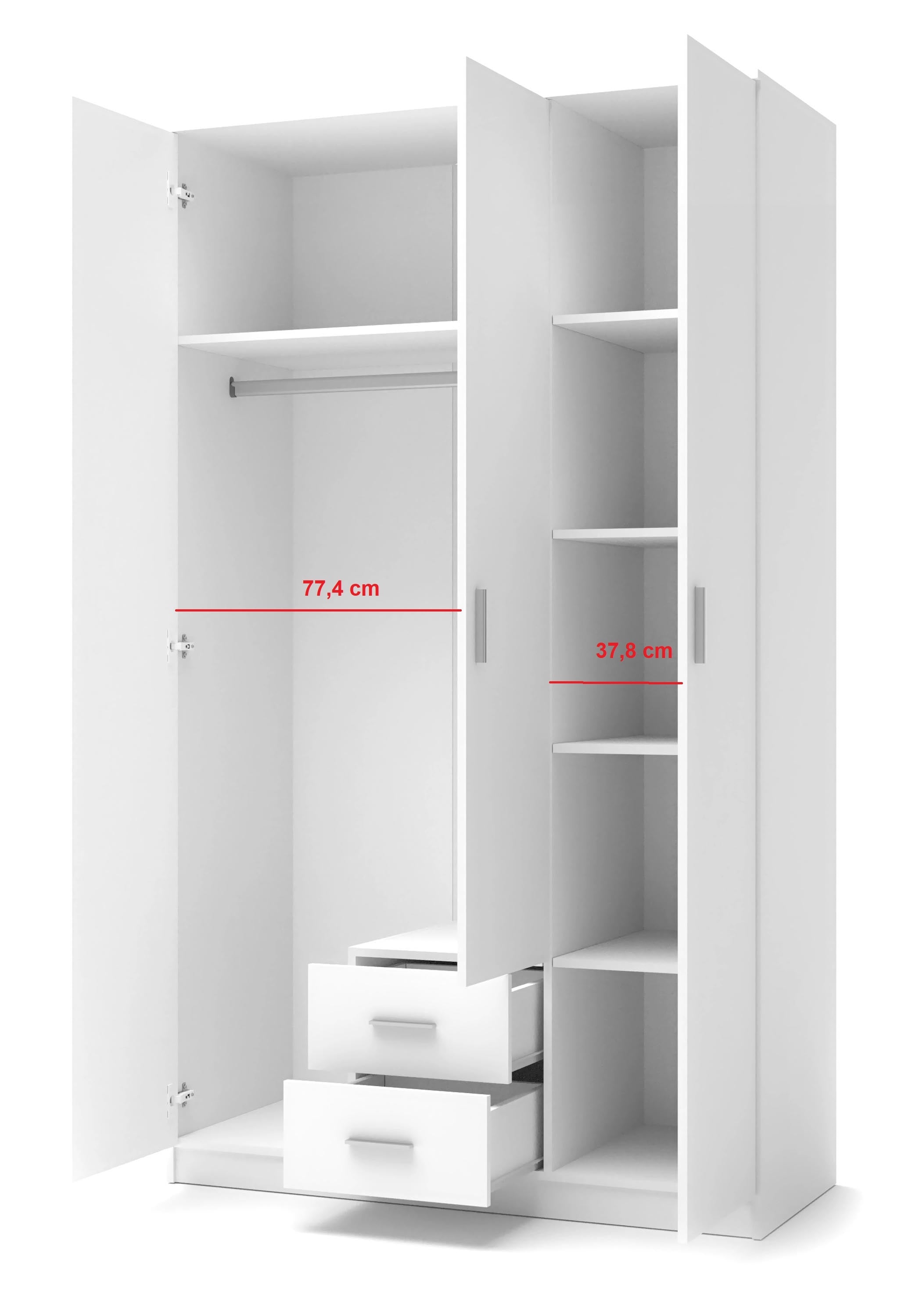 Kleiderschrank mit 3 türen und 2 schubladen, Liamis S-3 Eiche (2)