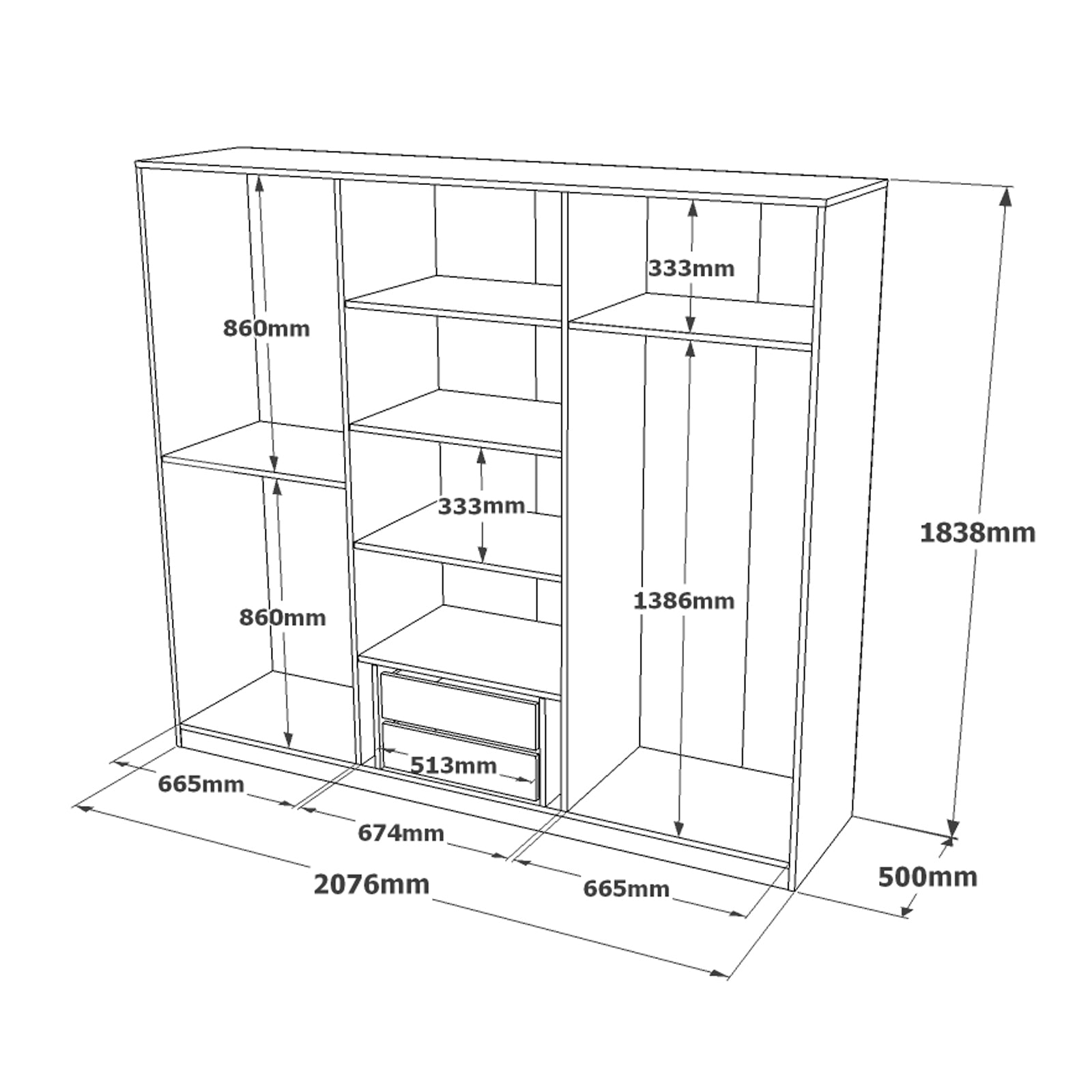 Drehtürenschrank mit 6 türen und spiegel, New Home Large HM3-CG Grau (5)