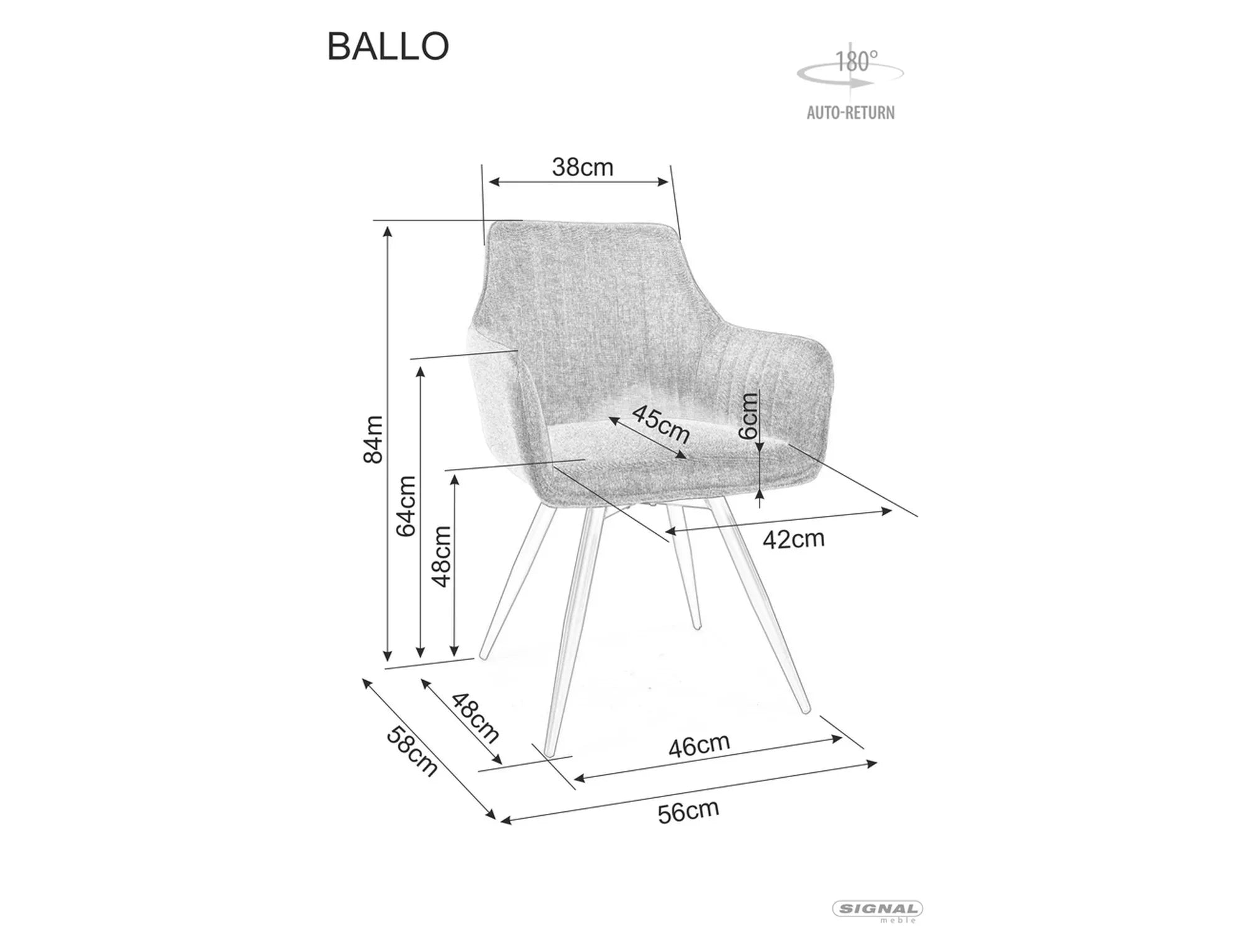 Drehbare Esszimmerstuhlaus mit Stoff Ballo Brego Grau (2)