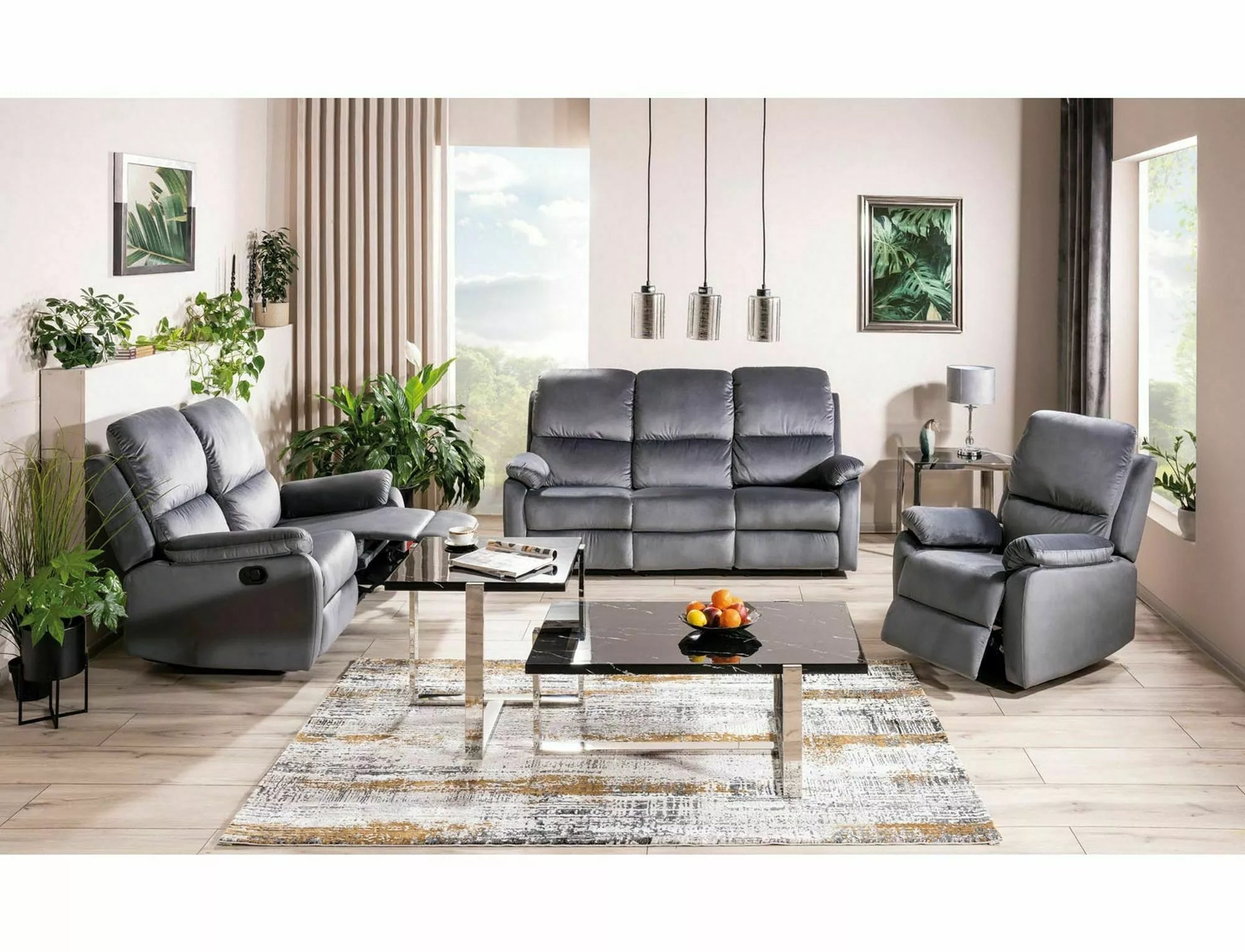 Sofa mit Relaxfunktion 3-Sitzer in velluto Spencer 3 Grau (2)