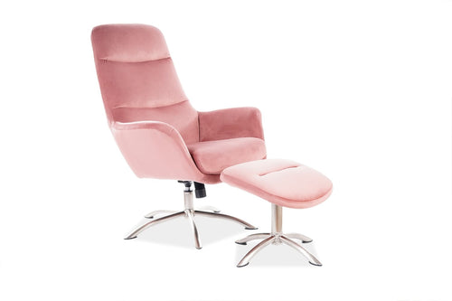 Relaxsessel mit Hocker, aus Samtstoff Nexus Rosa