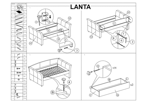 Tagesbett mit 2 schubladen, aus Stoff Lanton Grau (1)