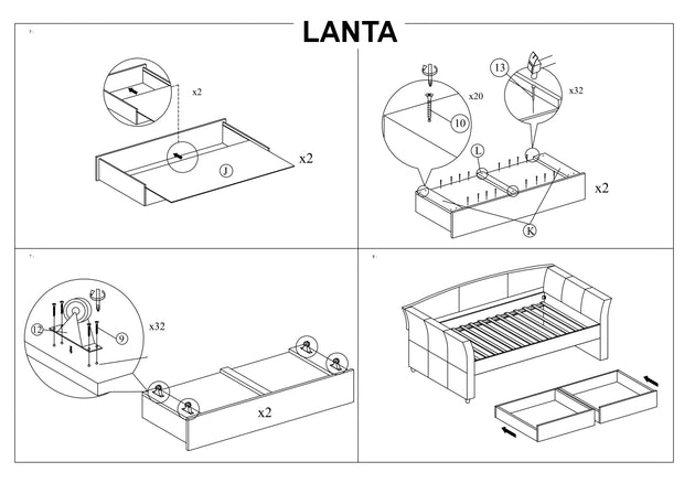 Tagesbett mit 2 schubladen, aus Stoff Lanton Grau (2)