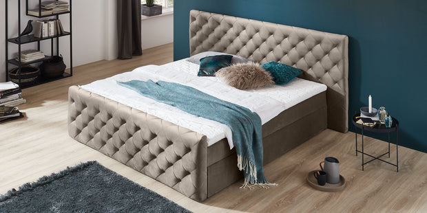 Boxspringbett mit Bettkasten, aus Samtstoff, Lauria Cappuccino (2)