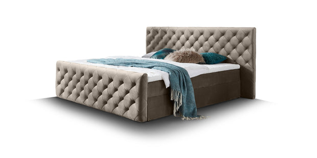 Boxspringbett mit Bettkasten, aus Samtstoff, Lauria Cappuccino (8)