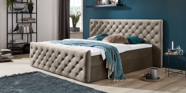 Boxspringbett mit Bettkasten, aus Samtstoff, Lauria Cappuccino