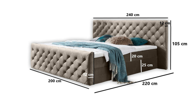 Boxspringbett mit Bettkasten, aus Samtstoff, Lauria Cappuccino (9)