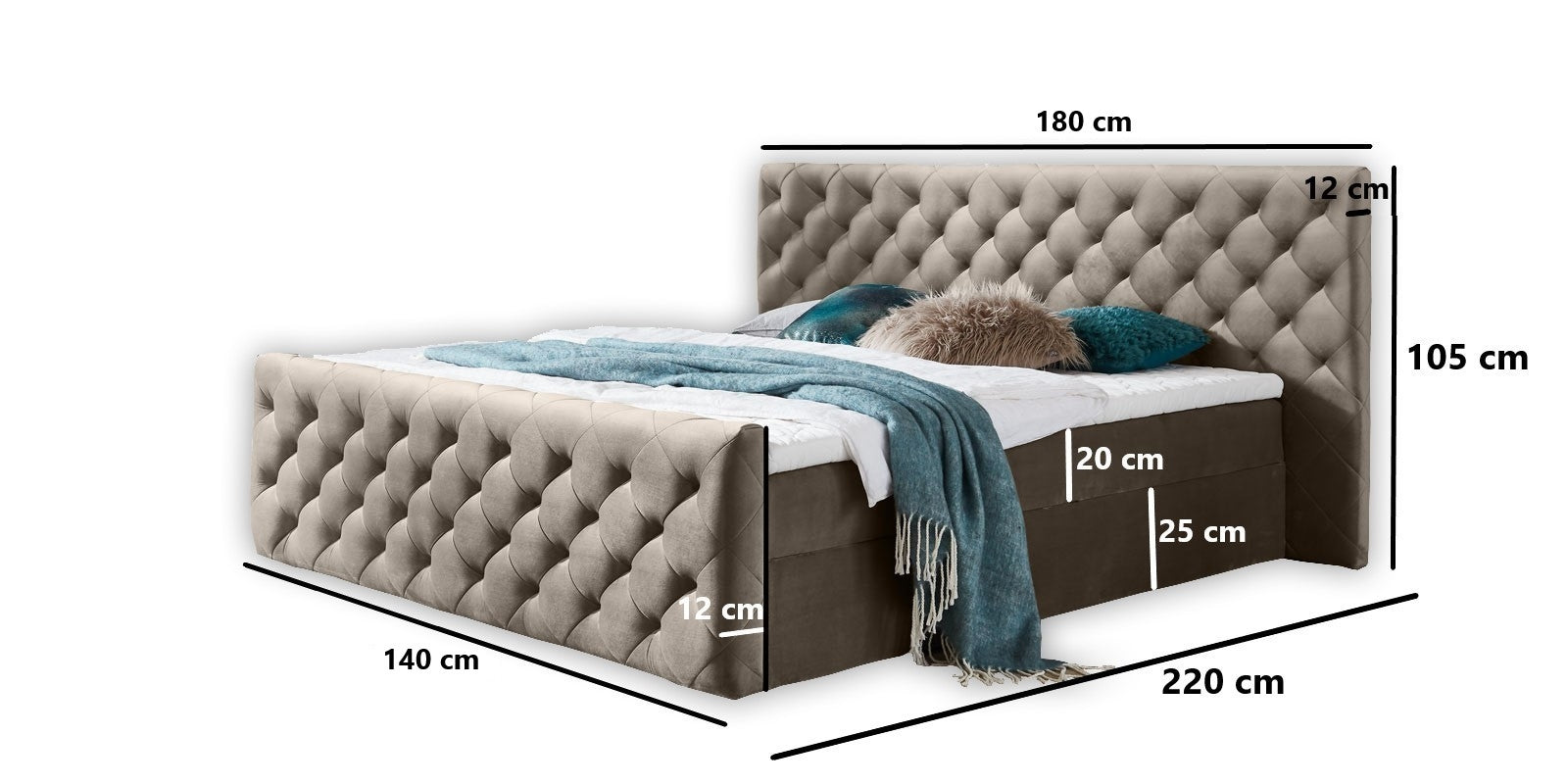 Boxspringbett mit Bettkasten, aus Samtstoff, Lauria Cappuccino (11)