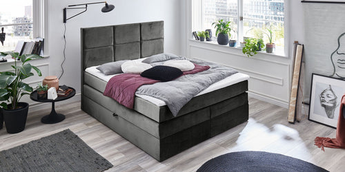 Boxspringbett mit Bettkasten, aus Samtstoff, York Anthrazit (1)