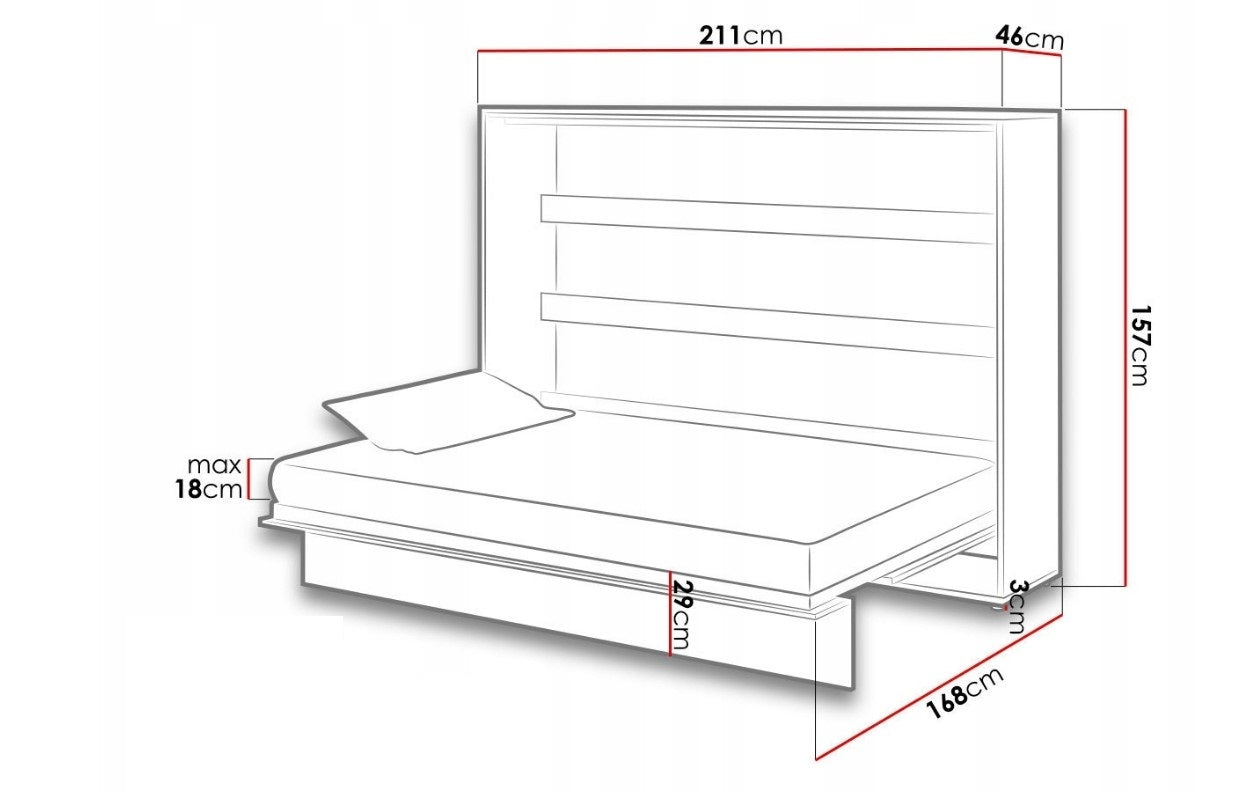 Wandklappbett Funktionsbett inkl. Lattenrost, Bed Concept Orizzontale Weiß Glänzend, 140 x 200 cm (3)