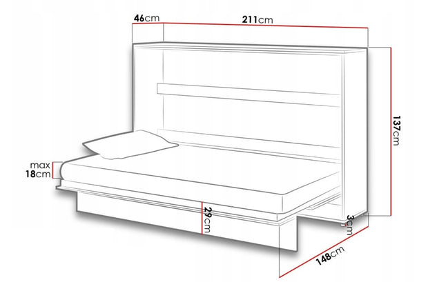 Wandklappbett Funktionsbett inkl. Lattenrost, Bed Concept Orizzontale Weiß Matte, 120 x 200 cm (3)