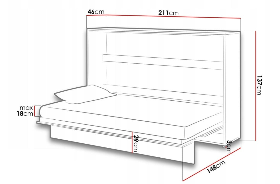 Wandklappbett Funktionsbett inkl. Lattenrost, Bed Concept Orizzontale Grau Matte, 120 x 200 cm (3)