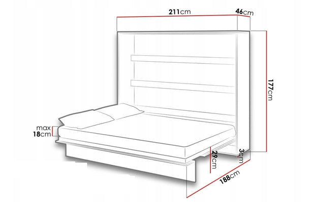 Wandklappbett Funktionsbett inkl. Lattenrost, Bed Concept Orizzontale Weiß Matte, 160 x 200 cm (3)