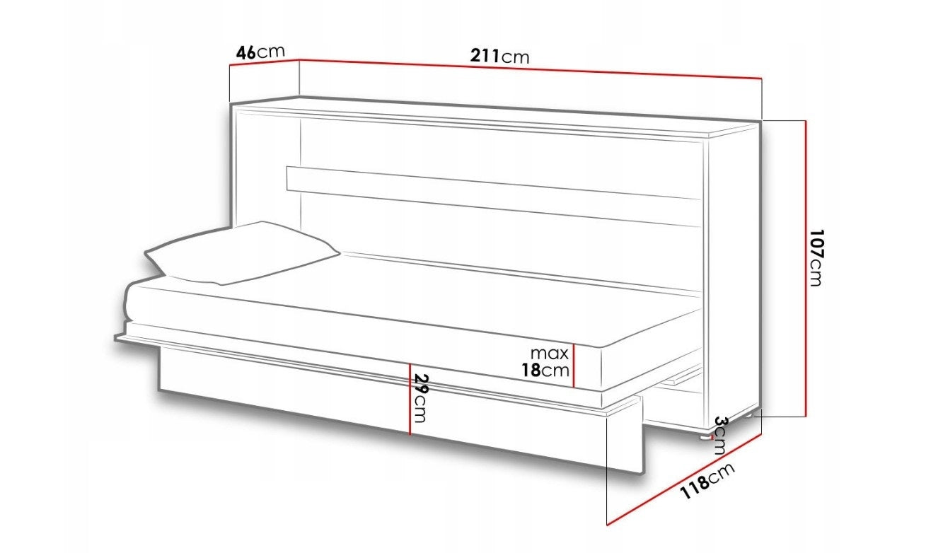 Wandklappbett Funktionsbett inkl. Lattenrost, Bed Concept Orizzontale Weiß Glänzend, 90 x 200 cm (3)