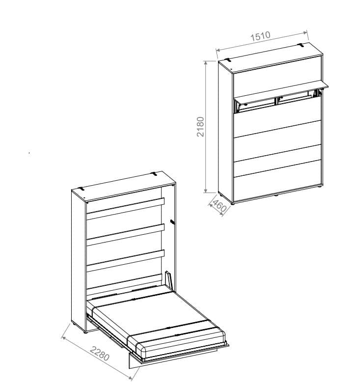 Wandklappbett Funktionsbett inkl. Lattenrost, Bed Concept Verticale Weiß Glänzend, 140 x 200 cm (5)