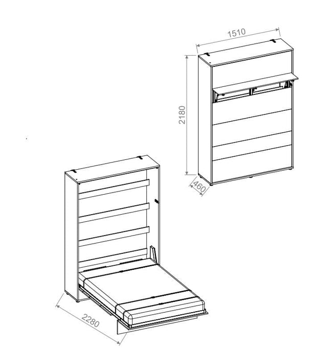 Wandklappbett Funktionsbett inkl. Lattenrost, Bed Concept Verticale Weiß Glänzend, 140 x 200 cm (5)