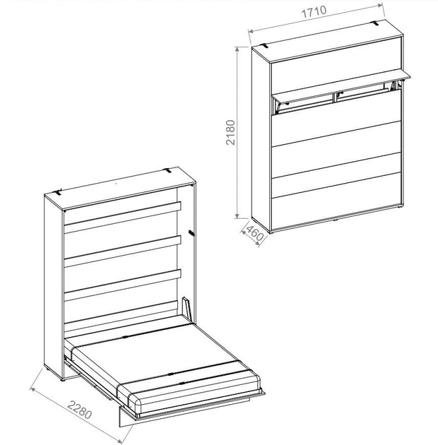 Wandklappbett Funktionsbett inkl. Lattenrost, Bed Concept Verticale Weiß Glänzend, 160 x 200 cm (2)