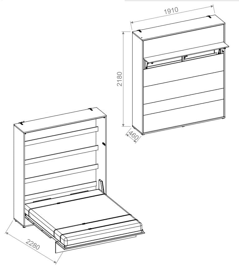 Wandklappbett Funktionsbett inkl. Lattenrost, Bed Concept Verticale Weiß Glänzend, 180 x 200 cm (2)