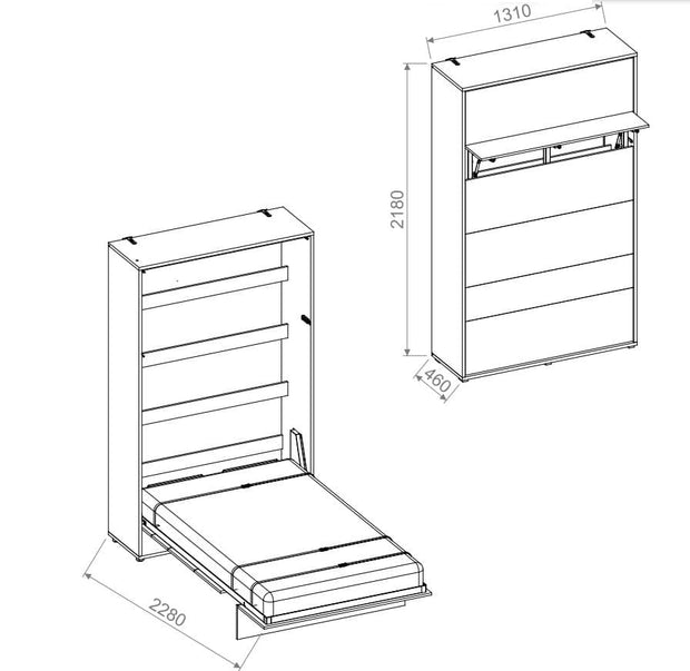 Wandklappbett Funktionsbett inkl. Lattenrost, Bed Concept Verticale Eiche, 120 x 200 cm (2)