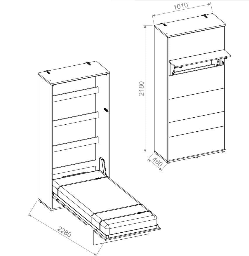 Wandklappbett Funktionsbett inkl. Lattenrost, Bed Concept Verticale Weiß Matte, 90 x 200 cm (2)