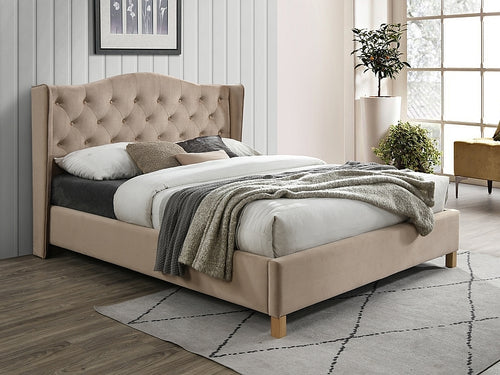 Polsterbett mit Samtstoff Asante Beige & SMP-PAT-ASPEN-VELVET-BEIGE