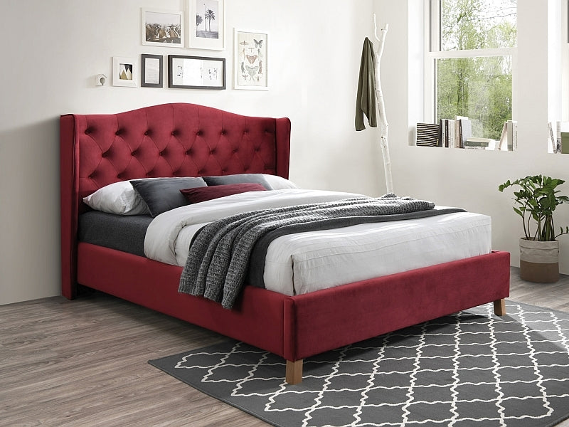 Polsterbett mit Samtstoff Asante Bordeaux & SMP-PAT-ASPEN-VELVET-BORDEAUX