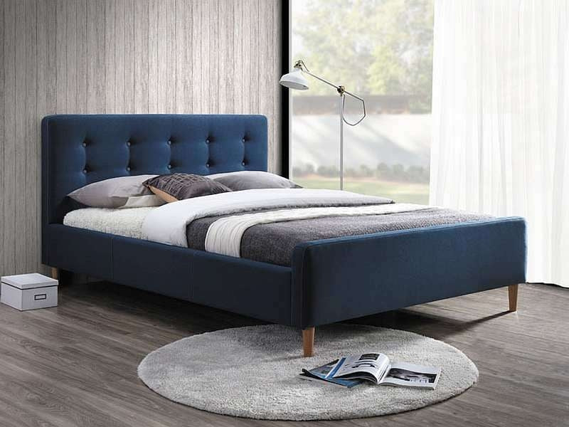 Polsterbett mit Stoff Pillar Blau & SMP-PAT-TAP-PINKO-BLUE