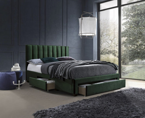 Polsterbett mit 3 schubladen, aus Stoff Graceland Grün & HLMP-PAT-TAP-GRACE-DARK-GREEN