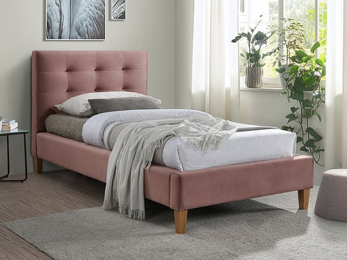 Polsterbett mit Samtstoff Tayler Rosa & SMP-PAT-TEXAS-VELVET-PINK