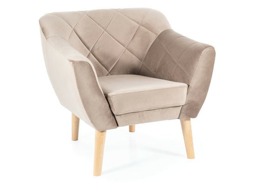 Sessel mit Samtstoff Karo 1 Beige