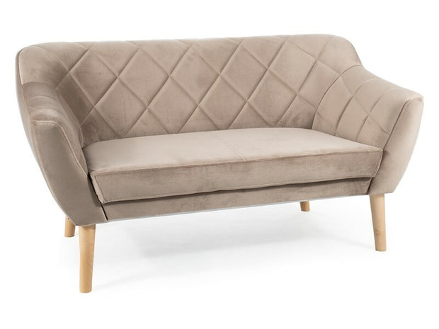 Sofa 2-Sitzer mit Samtstoff, Karo 2 Beige