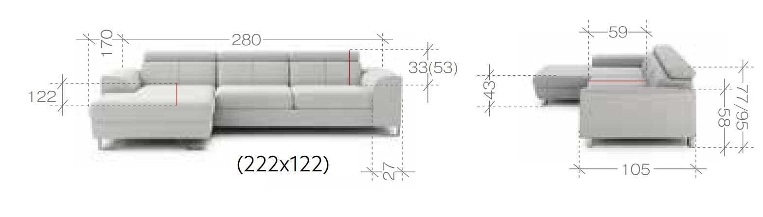 Ecksofa Schlaffunktion mit Chaiselongue Rechts, 4-Sitzer, Astino Small Grau (18)