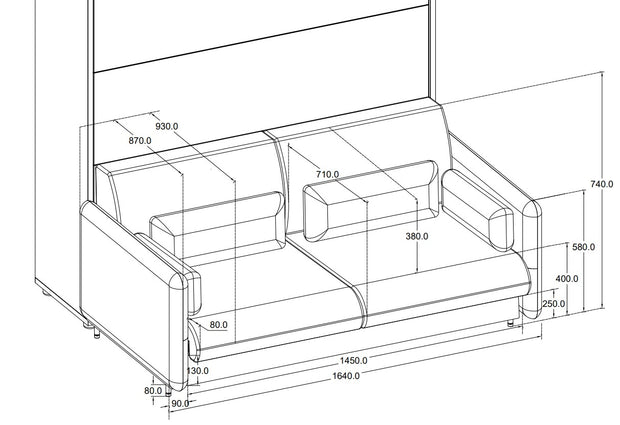 Sofa 2-Sitzer mit Stoff BC18 Beige, für Wandklappbett (5)