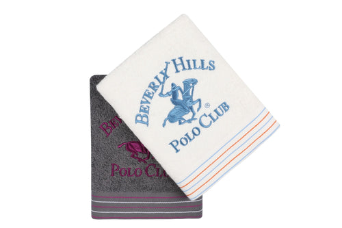 2er Set Badehandtuch Baumwolle Beverly Hills Polo Club 405 Weiß, 50 x 90 cm (1)