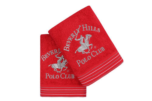 2er Set Badehandtuch Baumwolle Beverly Hills Polo Club 405 Rot, 50 x 90 cm (1)