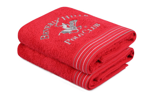 2er Set Badehandtuch Baumwolle Beverly Hills Polo Club 405 Rot, 50 x 90 cm