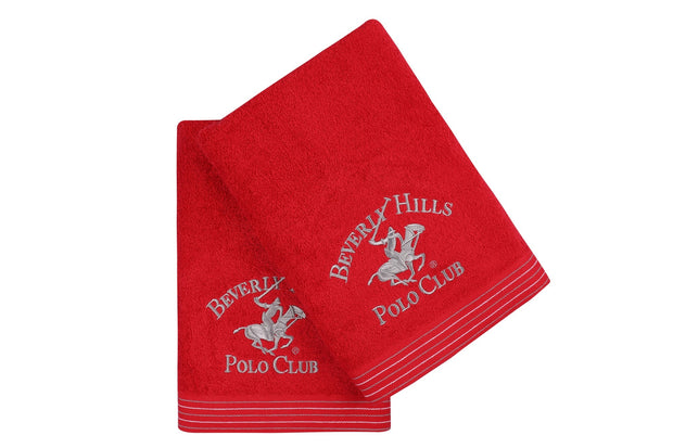 2er Set Badehandtuch Baumwolle Beverly Hills Polo Club 405 Rot, 70 x 140 cm (1)